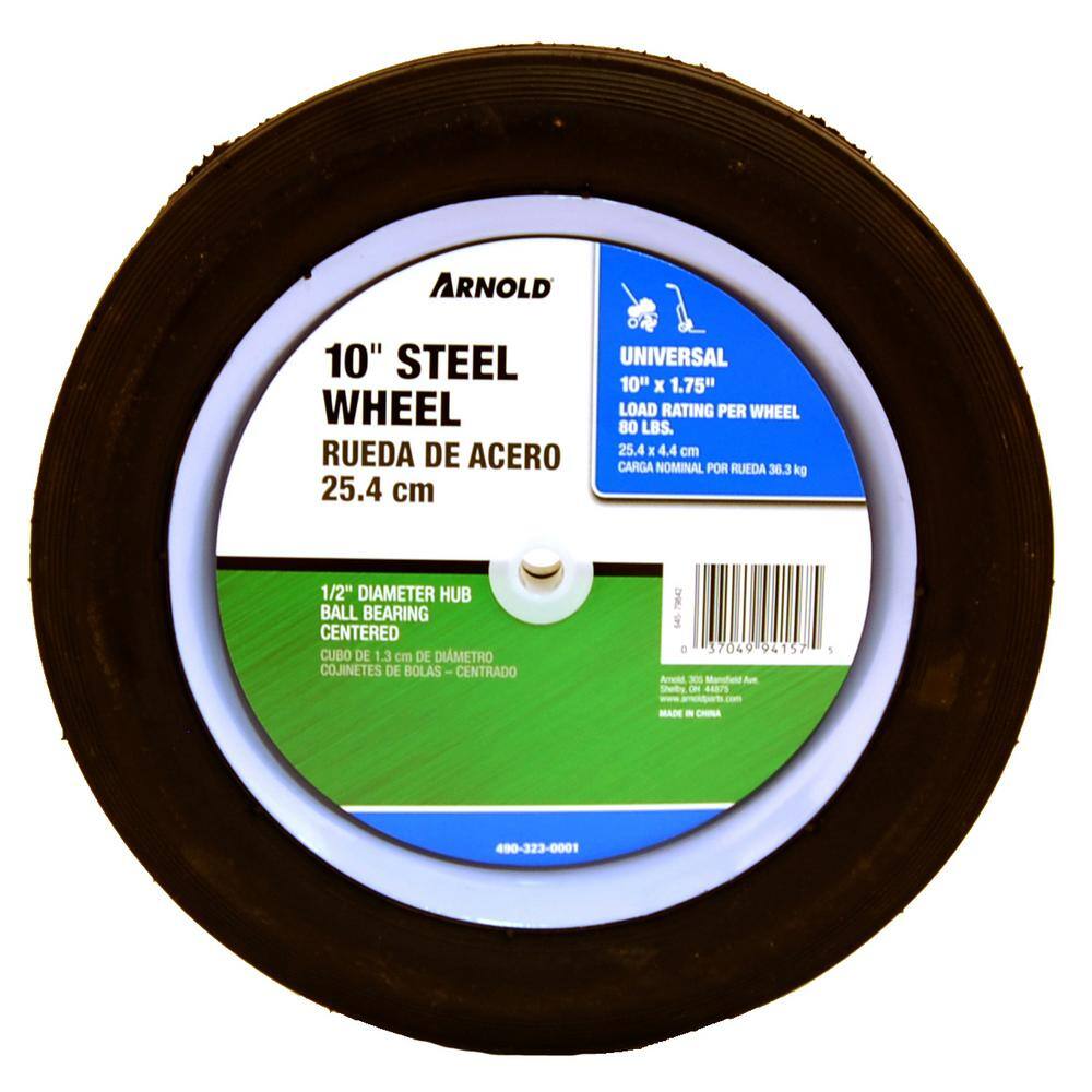 Arnold 10 in. x 1.75 in. Universal Steel Wheel with Shielded Ball Bearings for Extended Life 490-323-0001