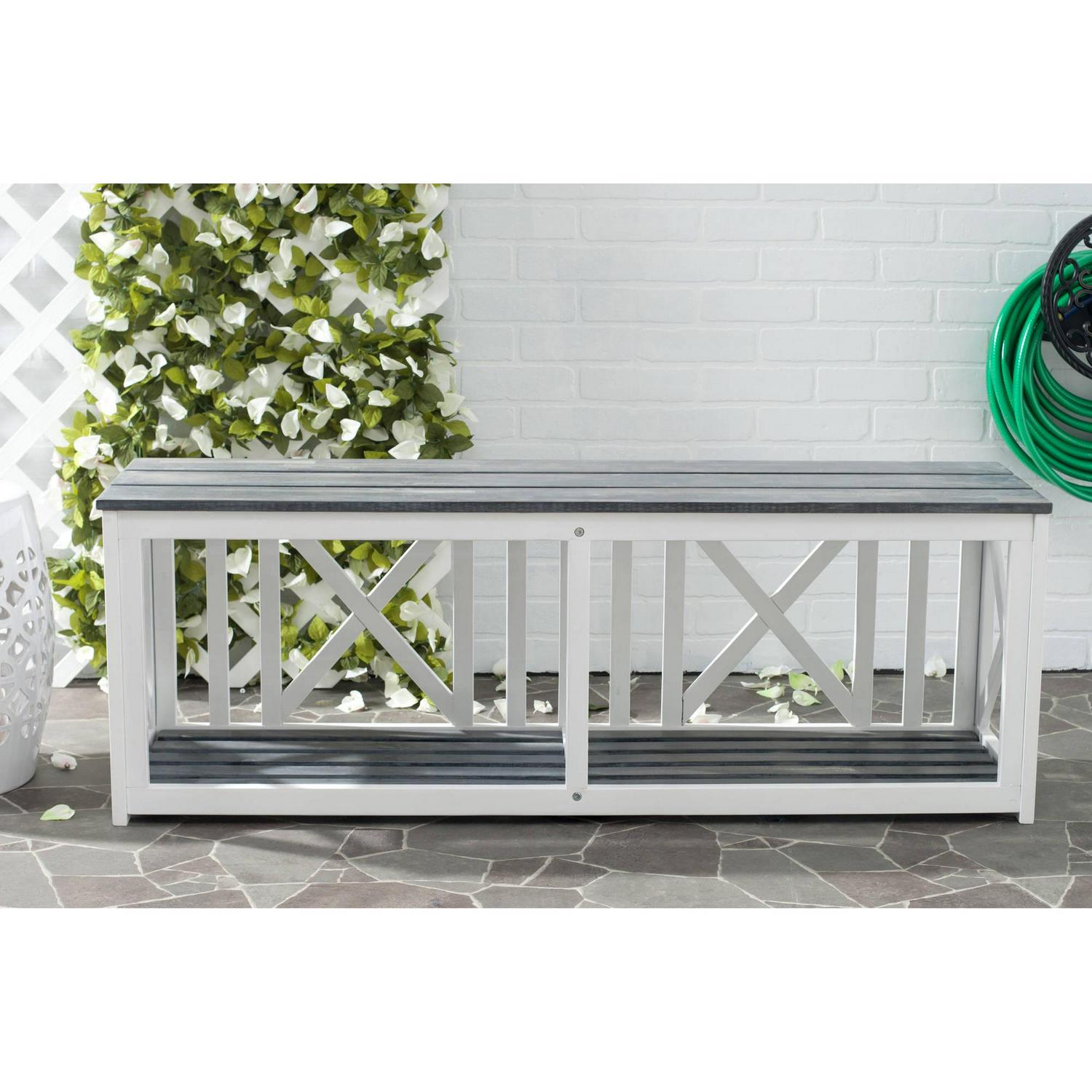 Safavieh Branco Bench， White Frame/Ash Grey Seat