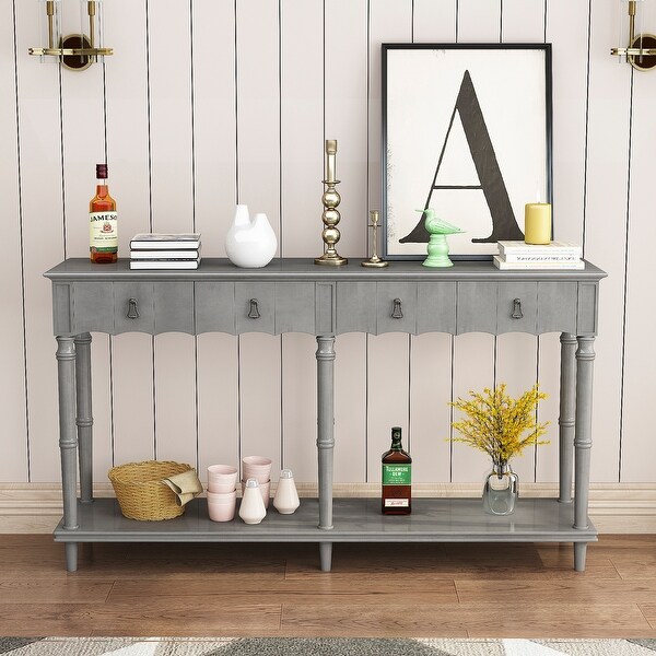 Country Console Table with 4 Front Facing Storage Drawers and 1 Shelf