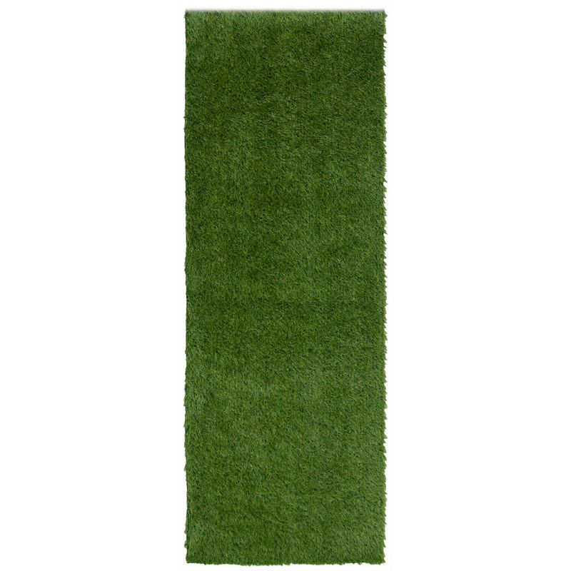 2' x 6' Green Solid Rectangular Faux Fur Outdoor Rug Runner