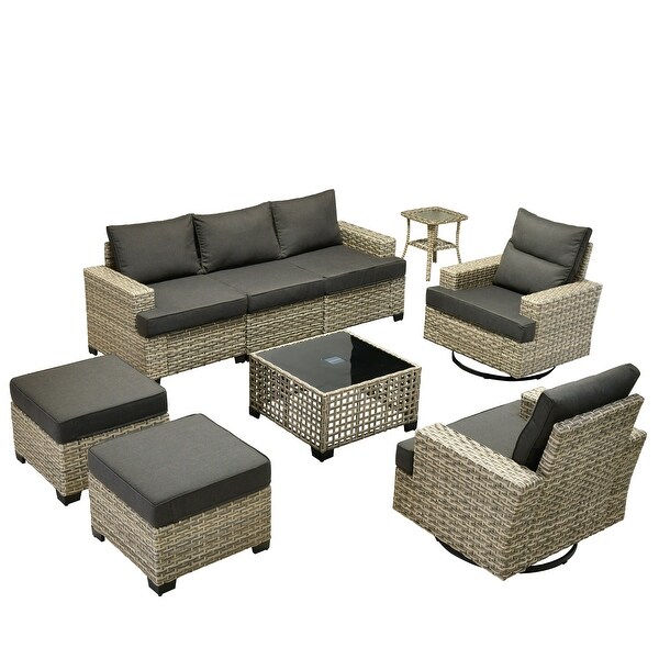 HOOOWOOO 9piece Outdoor Patio Wicker Furniture Set with Coffee Table