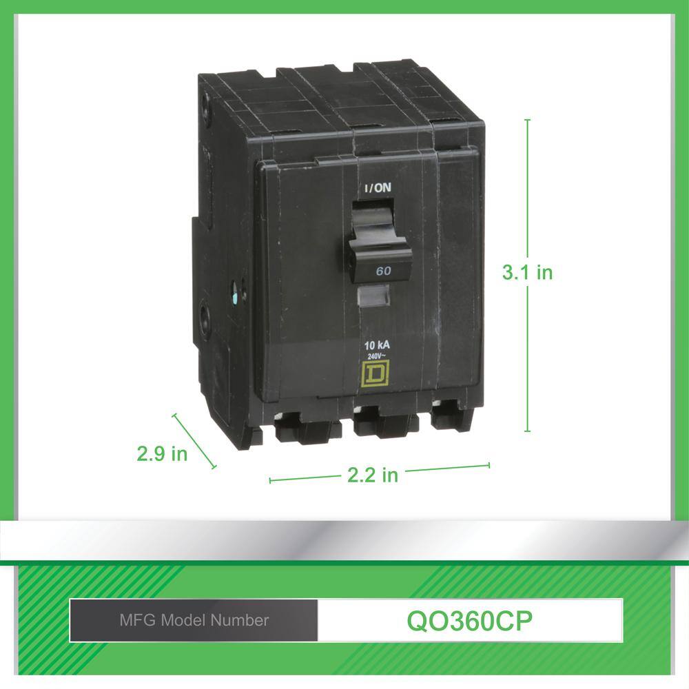 Square D QO 60 Amp 3-Pole Plug-In Circuit Breaker QO360CP