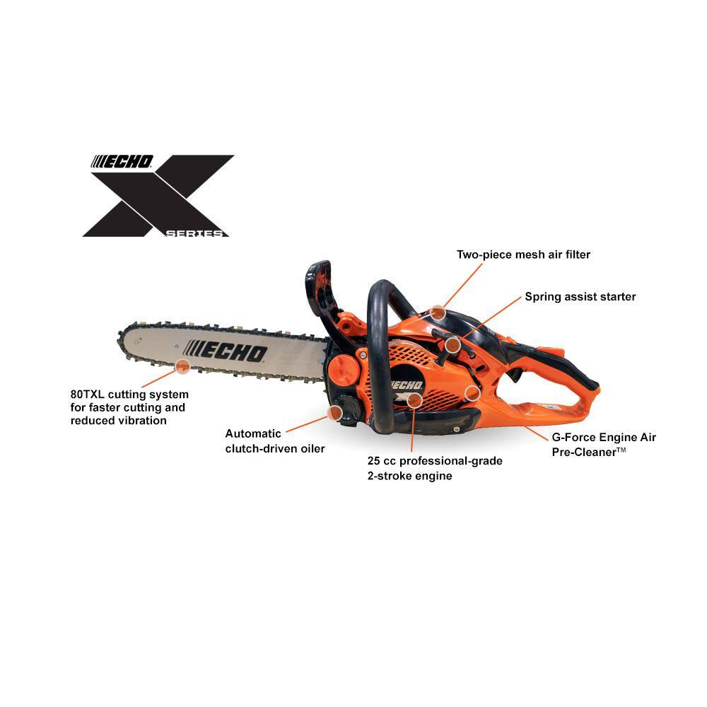 ECHO 14 in. 25.0 cc Gas 2-Stroke X Series Rear Handle Chainsaw with Low Vibration SpeedCut Nano 80TXL Cutting System CS-2511PN-14