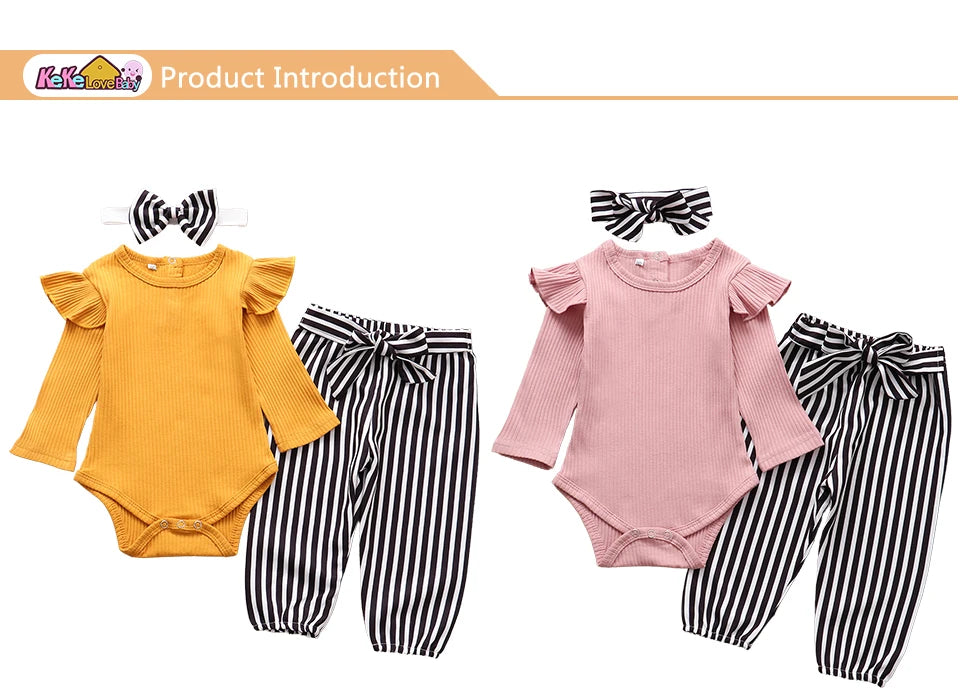 Autumn Baby Girl Clothes Sets Fashion Toddler Outfits Long Sleeve Tops Flower Pants Headband Cute 3Pcs Newborn Infant Clothing