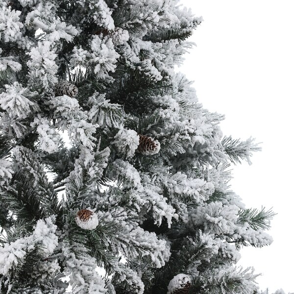 Snowflocked 7ft Artificial Christmas Tree with 350 Clear LED Lights and Pinecones