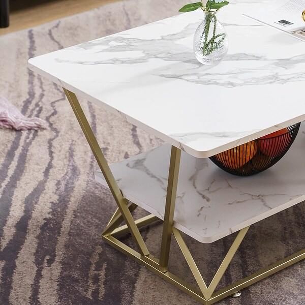 Ivinta Marble Gold Coffee Table， Modern Central TV Table - 23