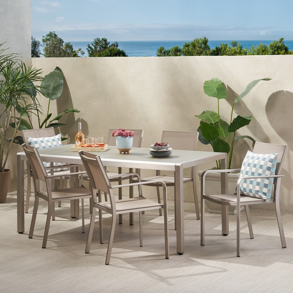 Gaven Tempered Glass/Aluminum 7 piece Outdoor Dining Set by Christopher Knight Home