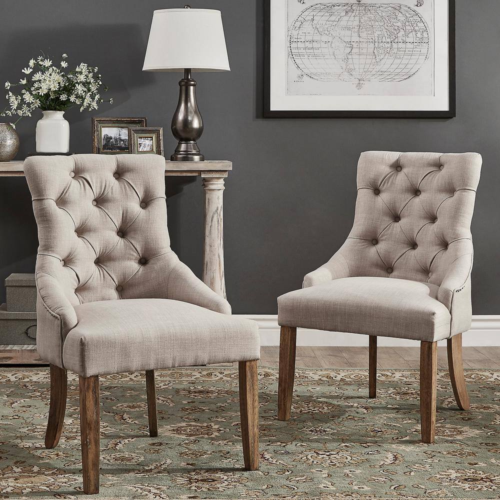 HomeSullivan Marjorie Beige Linen Button Tufted Dining Chair (Set of 2) 40E217C-BL2P