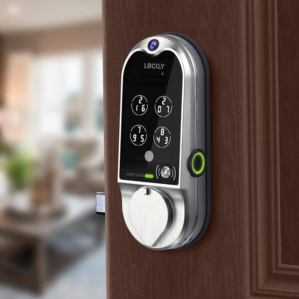 Lockly Vision Satin Nickel Smart Wifi Fingerprint Deadbolt with Video Doorbell PGD798SN