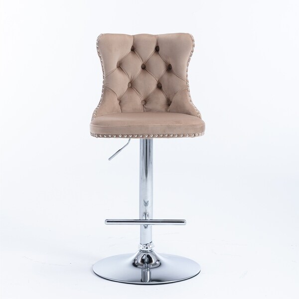 Swivel Velvet Barstools Adjusatble Seat， Modern Bar Chairs Comfortable Tufted