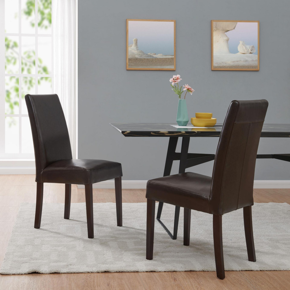 Aelwyn Leather Chair  Brown (Set Of 2)   Transitional   Dining Chairs   by Virgil Stanis Design  Houzz