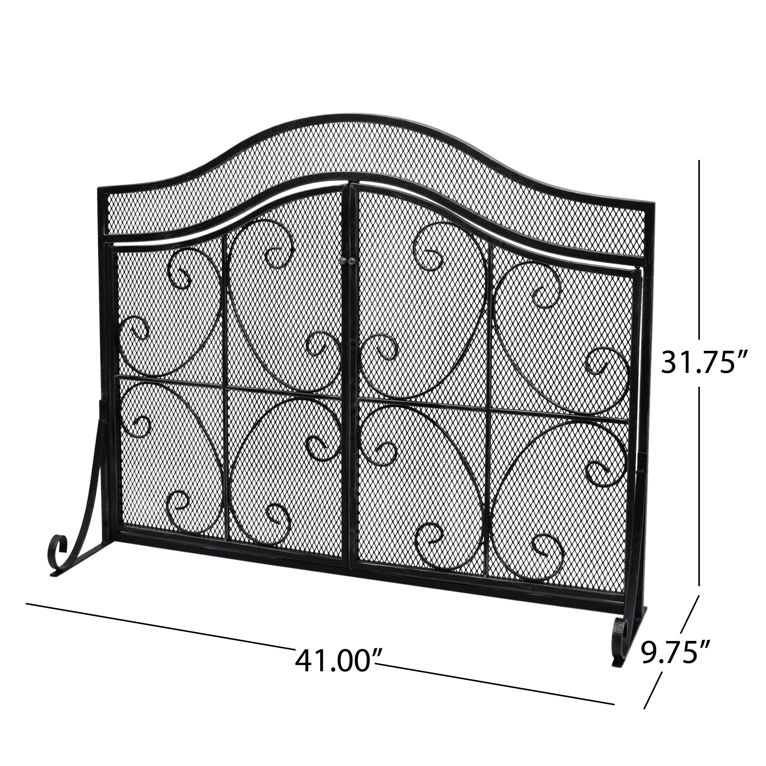 Gary Modern Three Panel Iron Firescreen with Door