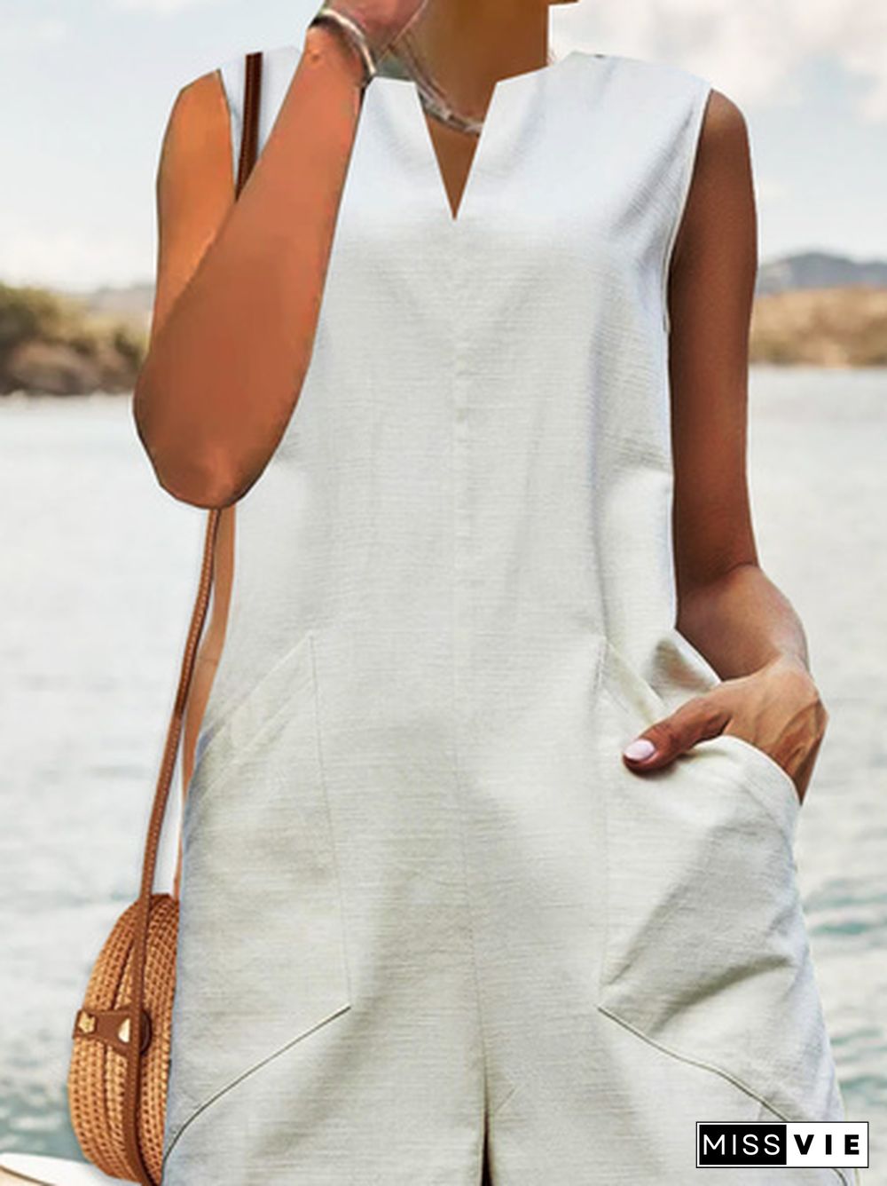 Casual Plain Cotton Loosen Jumpsuit & Romper