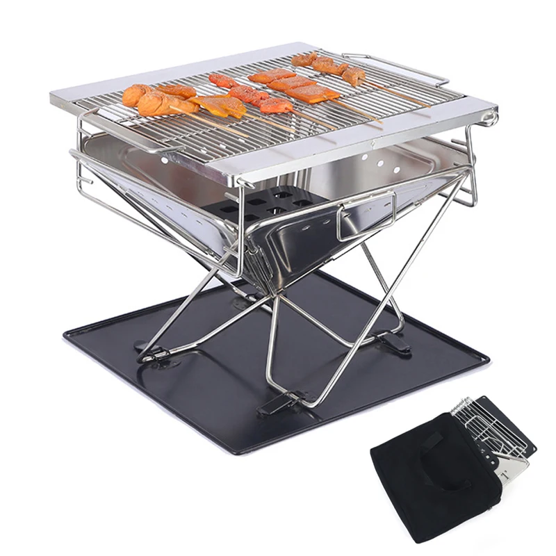 Large Size Foldable Stainless Steel Wood Burning Camping equipment Tabletop Charcoal BBQ Grill