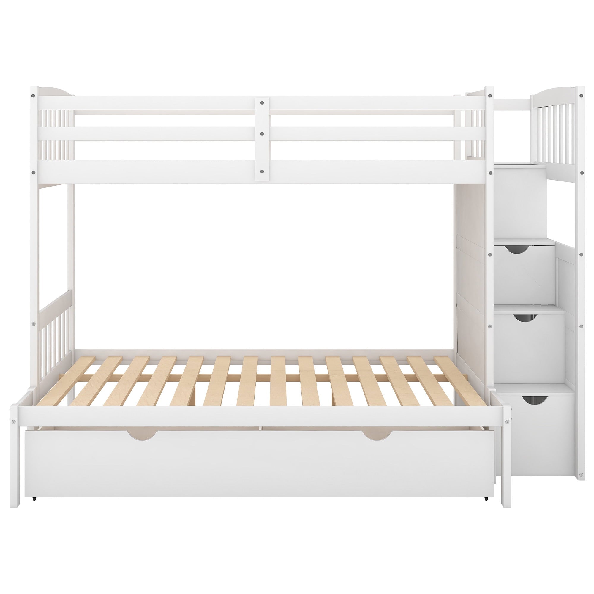 Modern Twin Bunk Bed with Drawer and Cabinet for Kids Bedroom, White