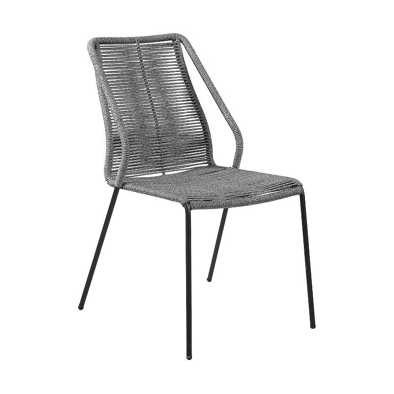 Indoor Outdoor Dining Chair with Fishbone Woven Seating， Set of 2， Gray