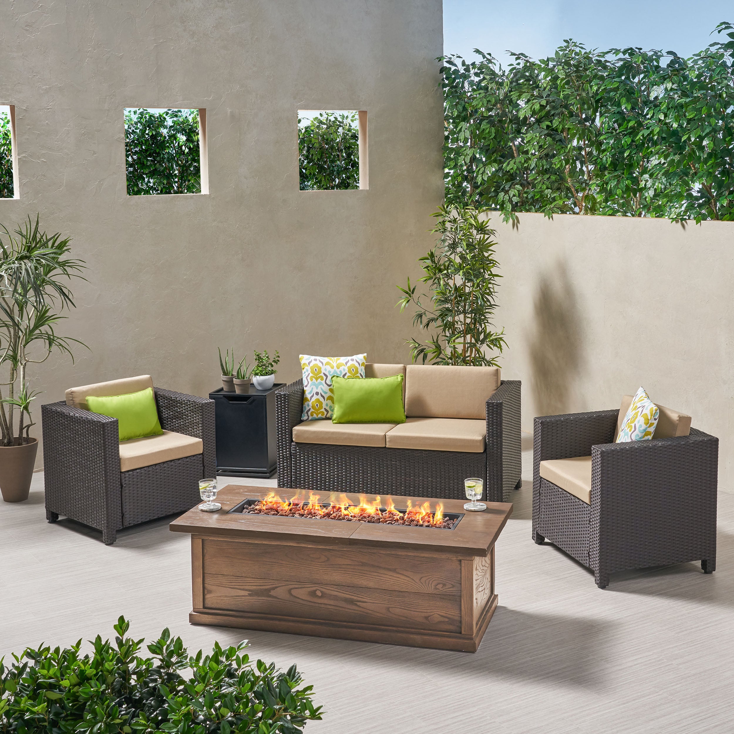 Venice 4-Seater Outdoor Fire Pit Sofa Set