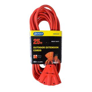 Bergen Industries 25 ft. 143 SJTW 15 Amp125-Volt Outdoor Triple Tap Extension Cord Orange OC251433T