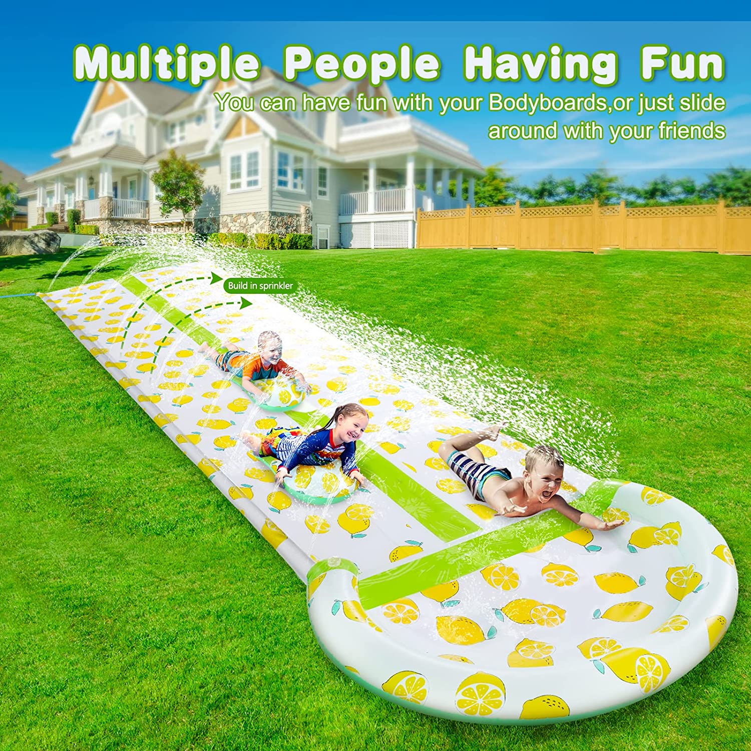 Terra Slip and Slide Inflatable Porch Water Slide with Sprinkler, Summer Toy with 2 Body boards, Sports Garden Water Play Toys for Kids & Family Games