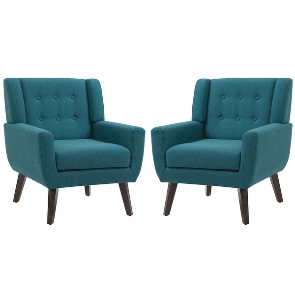 Set of 2 Modern Accent Chair Cotton Linen Upholstered Armchair for Living Room