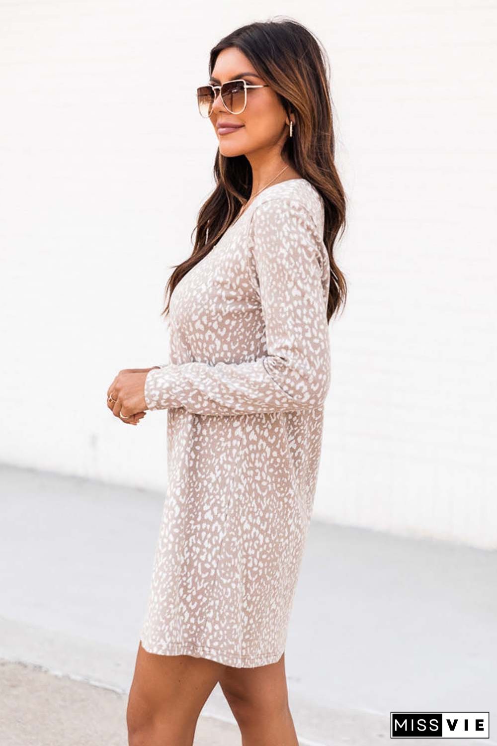 Long Sleeve Animal Print T-Shirt Dress