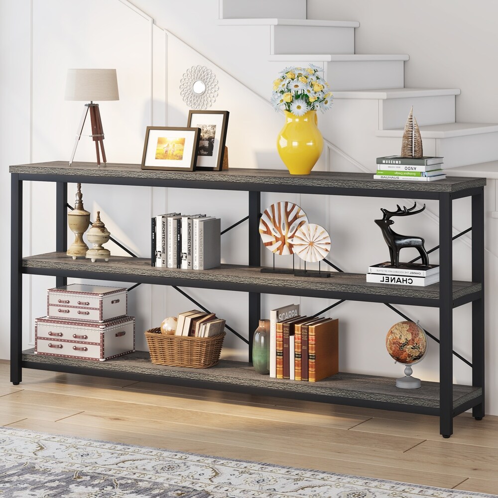 Extra Long Console Sofa Table with Metal Frame for Entrance  3 Tiers TV Stand