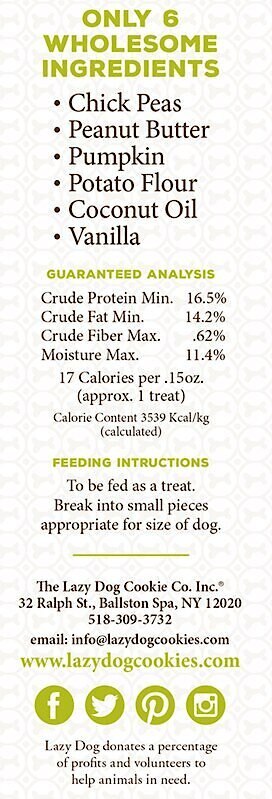 The Lazy Dog Cookie Co. Grain-Free Toasted Vanilla Peanut Butter Limited Ingredient Crunchy Baked Dog Treats， 14-oz box