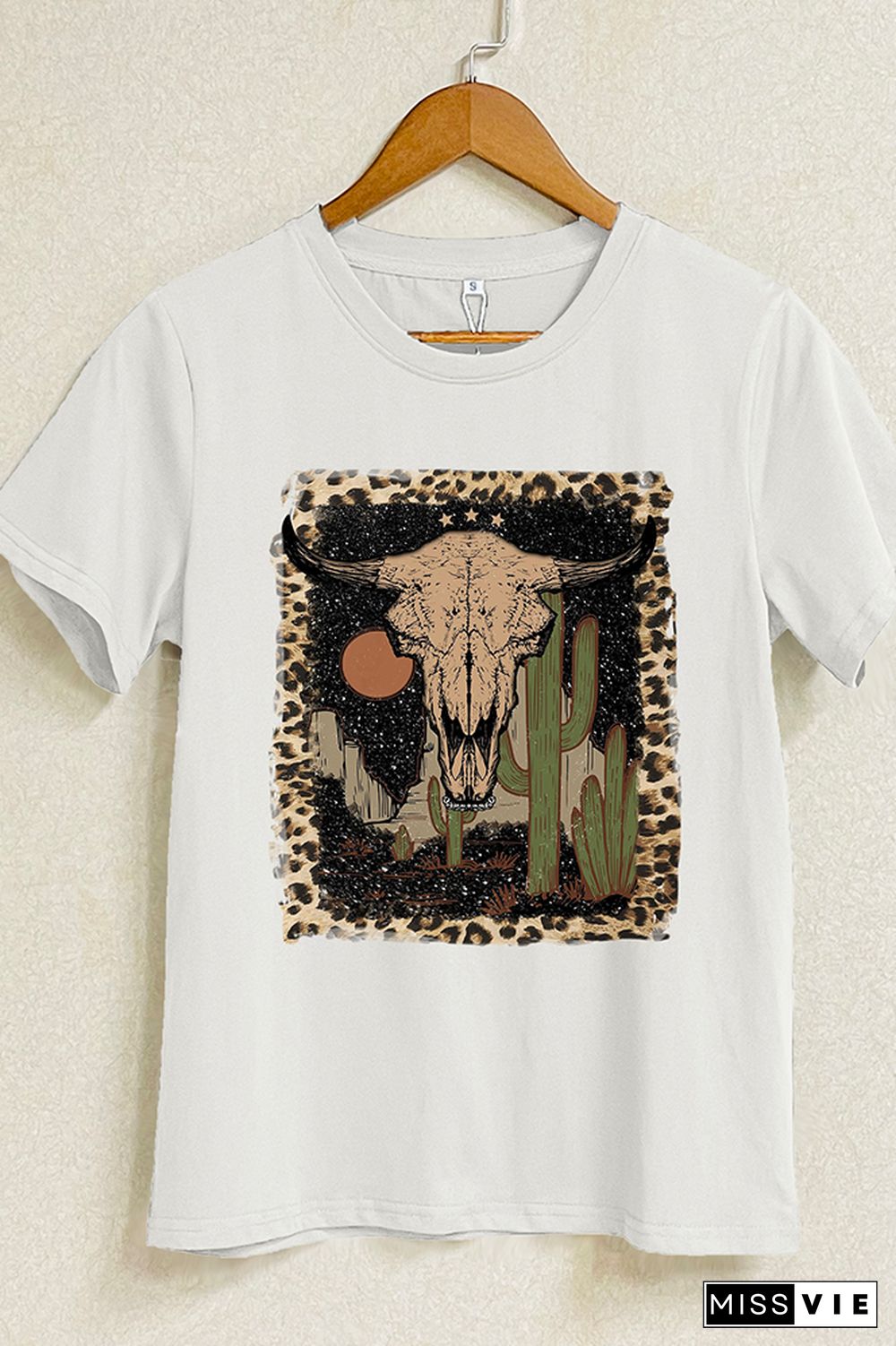 Leopard Bull Skull Western Graphic Tee Wholesale