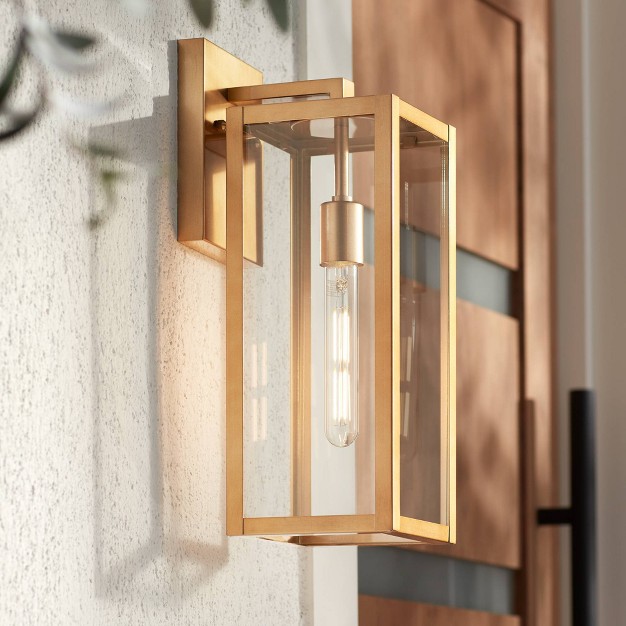 High Modern Outdoor Wall Light Fixture Mount Porch House Edison Bulb Weatherproof Soft Gold Finish Clear Glass Shade