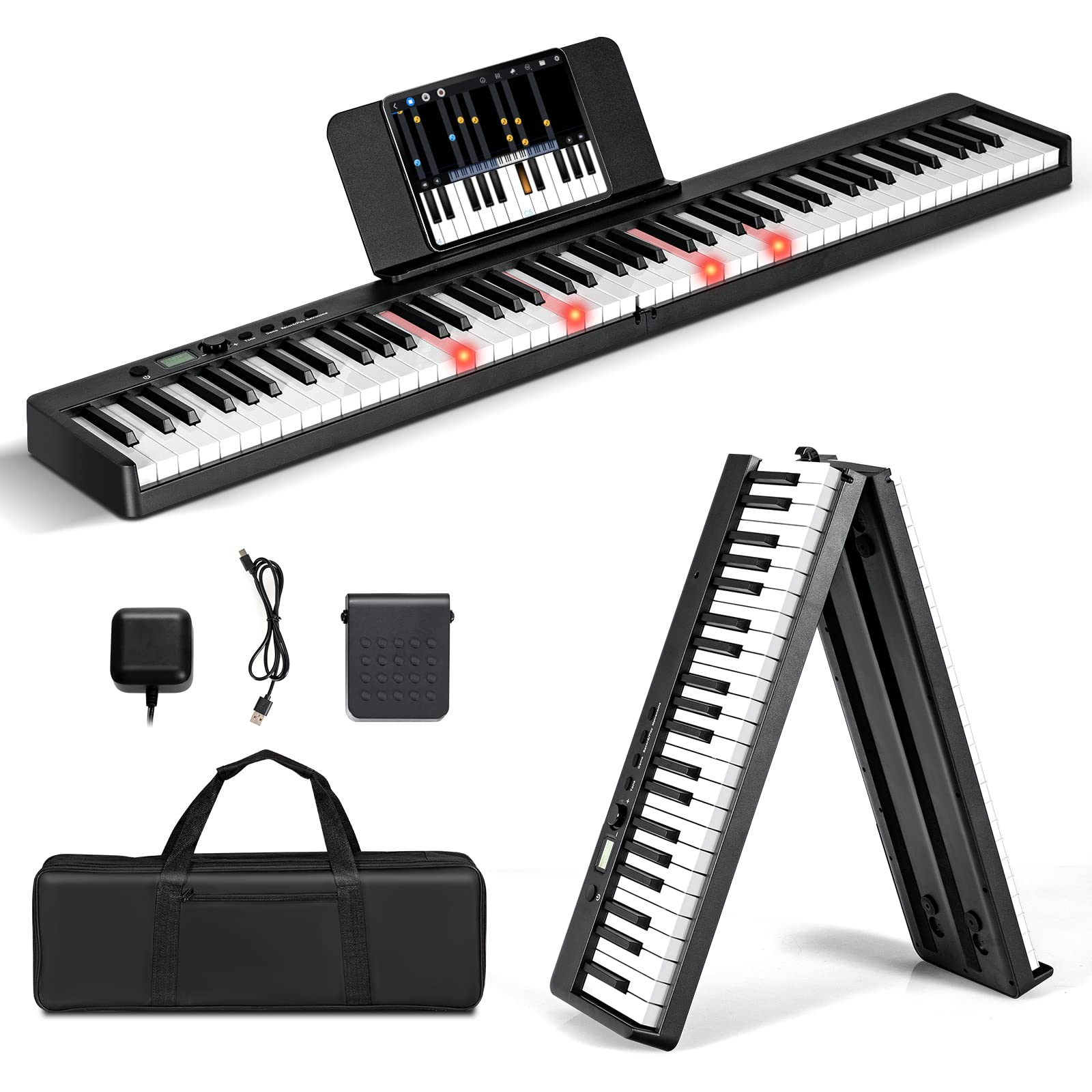 Costzon 88-Key Foldable Digital Piano Keyboard, Full Size Semi-Weighted Keyboard, Portable Electric Piano w/Lighted Keys