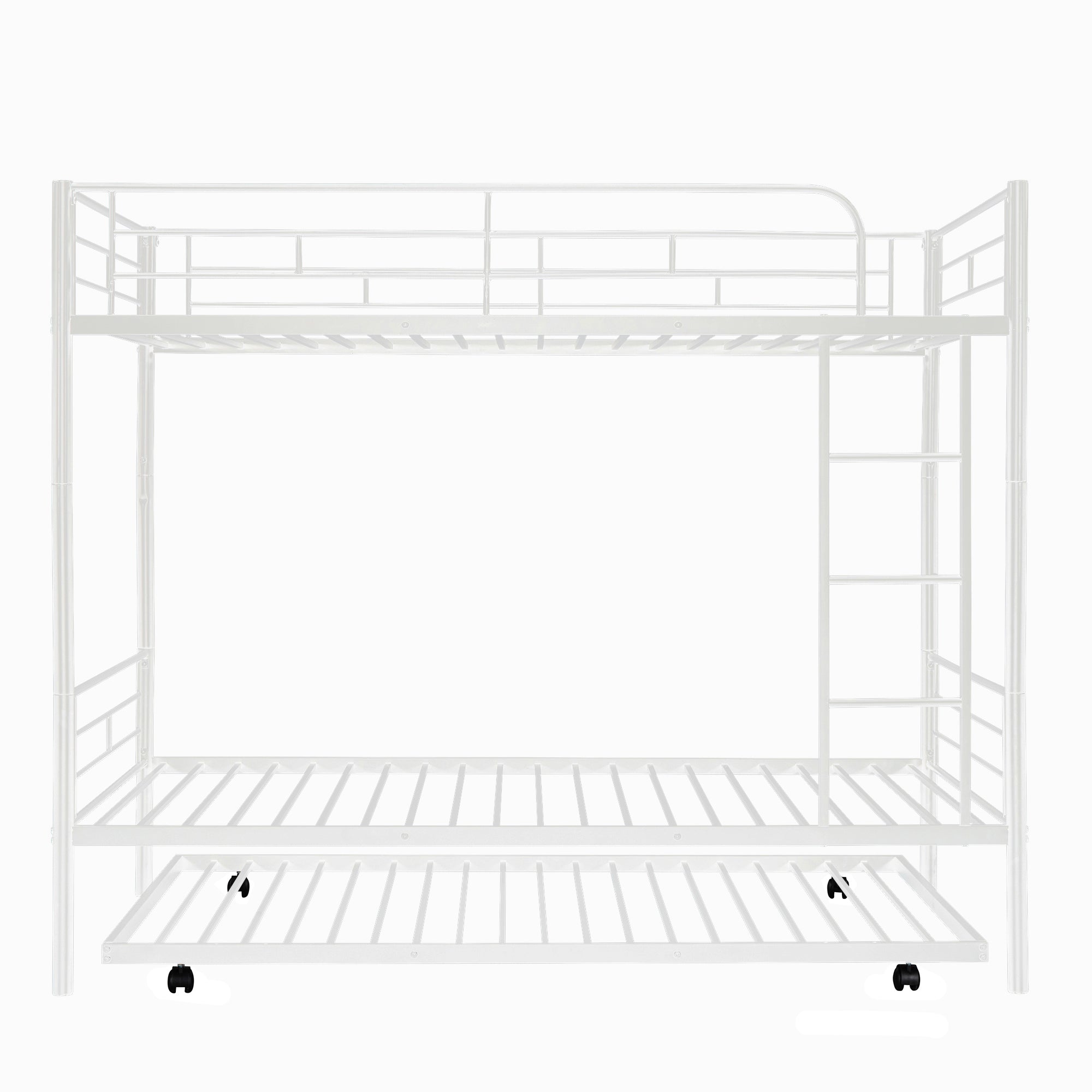 Heavy Duty Bunk Bed Frame, Kids Twin Over Twin Metal Bunk Bed with Flat Ladder & Safety Guardrail, Convertible Trundle Bunk Bed Frame, for Dorm, Bedroom, Guest Room, No Box Spring Needed, White, D8076