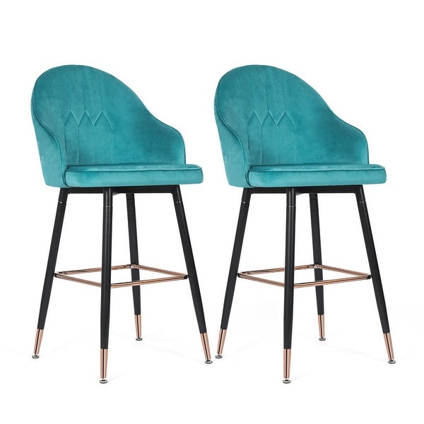 Adeco Set of 2 Velvet Bar Stools with Metal Legs