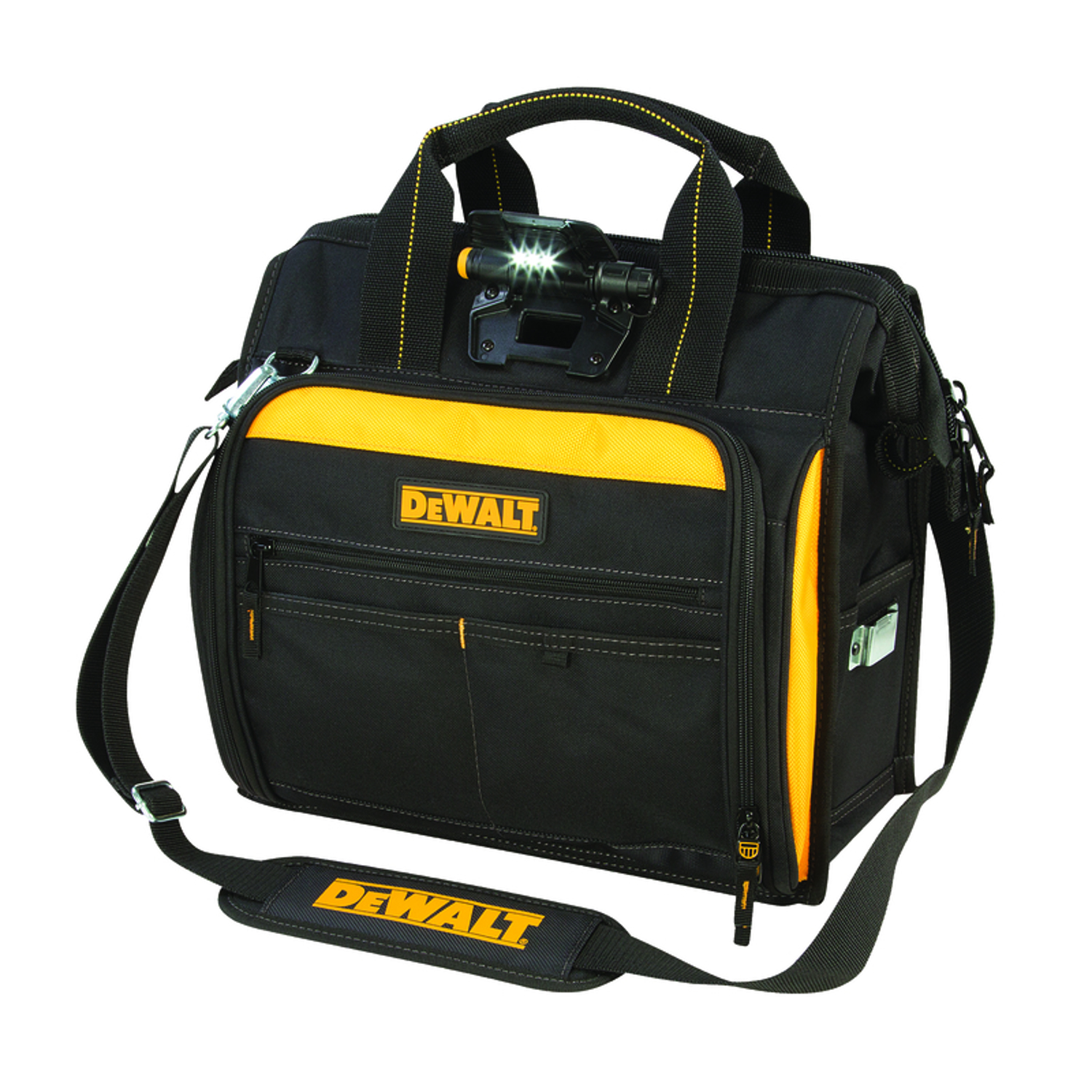 DeWalt Technician\u0027s 10.25 in. W X 9 in. H Polyester Lighted Tool Bag 41 pocket Black/Yellow 1 pc