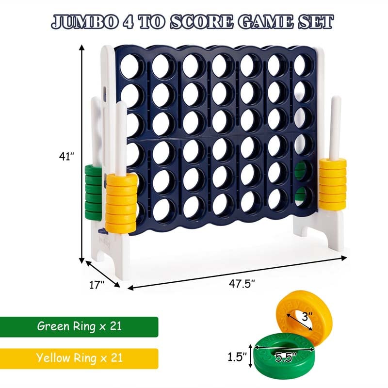 Giant 4-In-A-Row, Jumbo 4-to-Score Giant Game Set with 42 Jumbo Rings & Quick-Release Slider