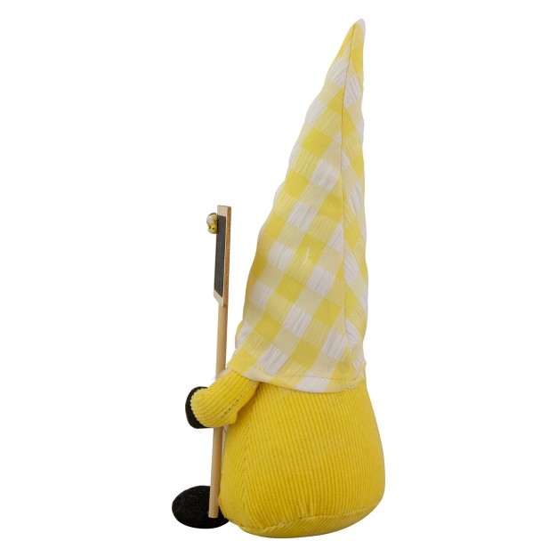 Yellow Gingham Hat Springtime Gnome With Chalk Board