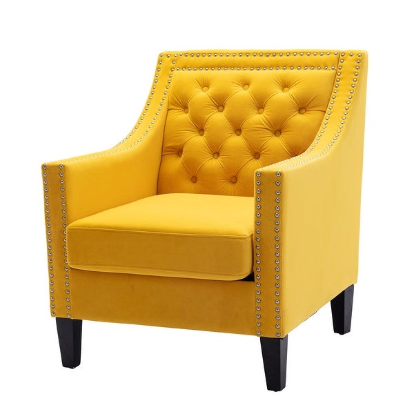 Accent Armchair Living Room Chair with Nailhead Trim Upholstered and Plush Cushion， Leisure Barrel Chair with Solid Wood Legs