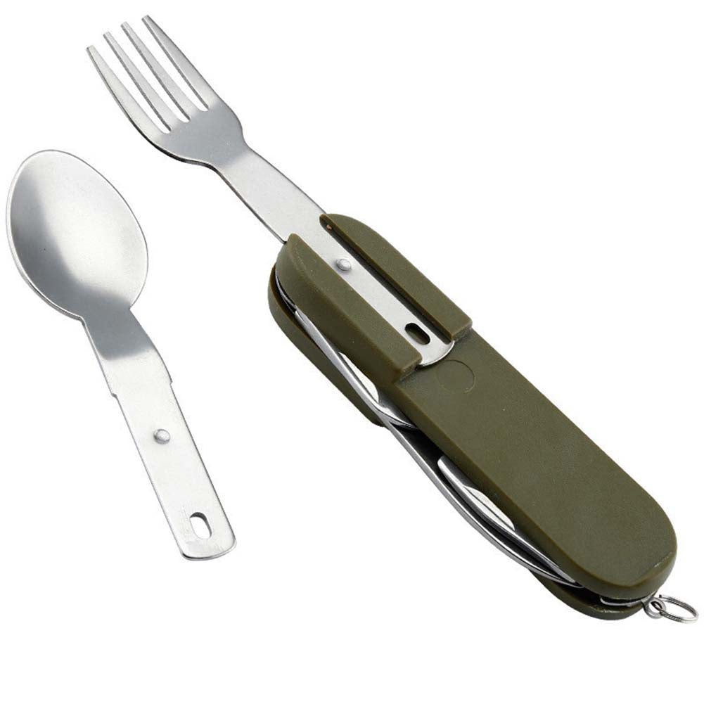 Outdoor Foldable Tableware Spoon Multi-function Hiking Camp Utensil Reusable Picnic Gear Stainless Steel Travel Dinnerware Set