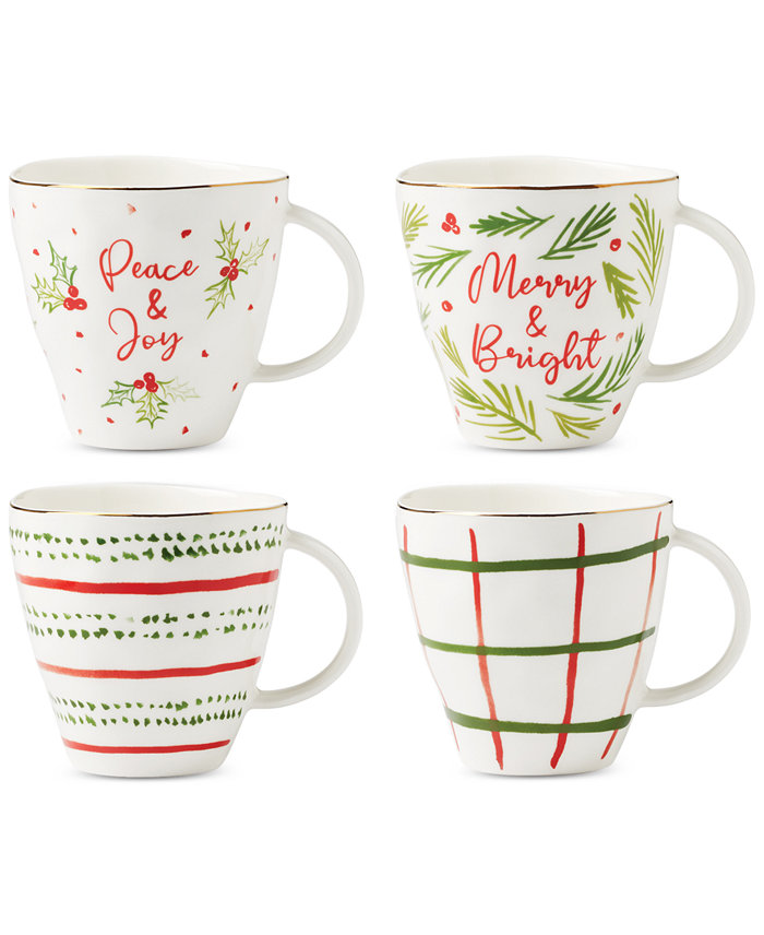 Lenox Bayberry Printed Mix-and-Match Porcelain Mugs Set Of 4