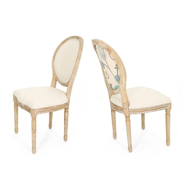 Newman French Country Upholstered Dining Chairs， Set of 2， Light Beige and Blue Floral Fabric and Natural