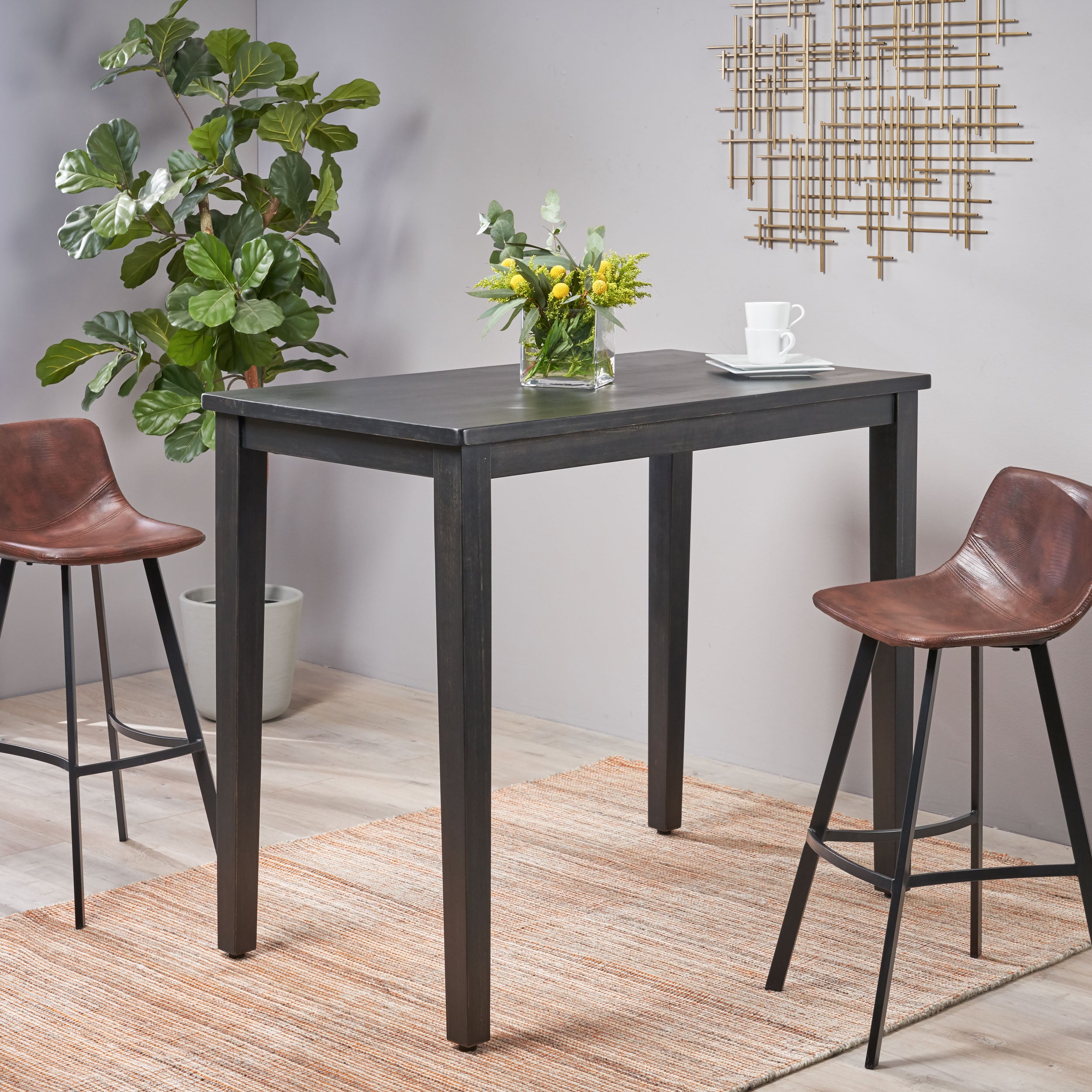 Taylo Contemporary Acacia Wood Bar Height Table