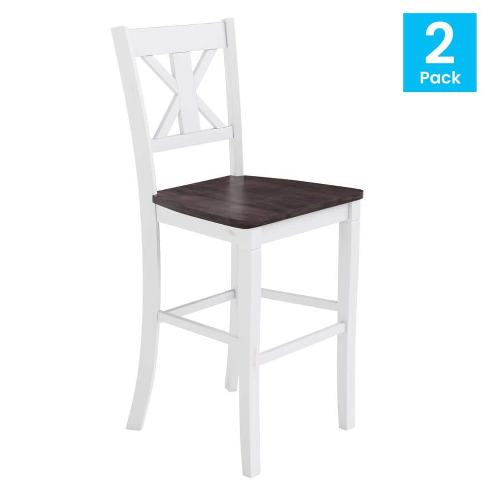 Carnegy Avenue 45.75 in. White Wash Full Wood Bar Stool with Wood Seat CGA-ES-520597-WH-HD