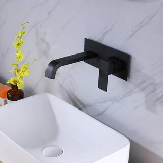 Boyel Living Single-Handle Wall Mount Bathroom Faucet for Vessel Sink with Deck plate in Matte Black BLWF0197-1MB