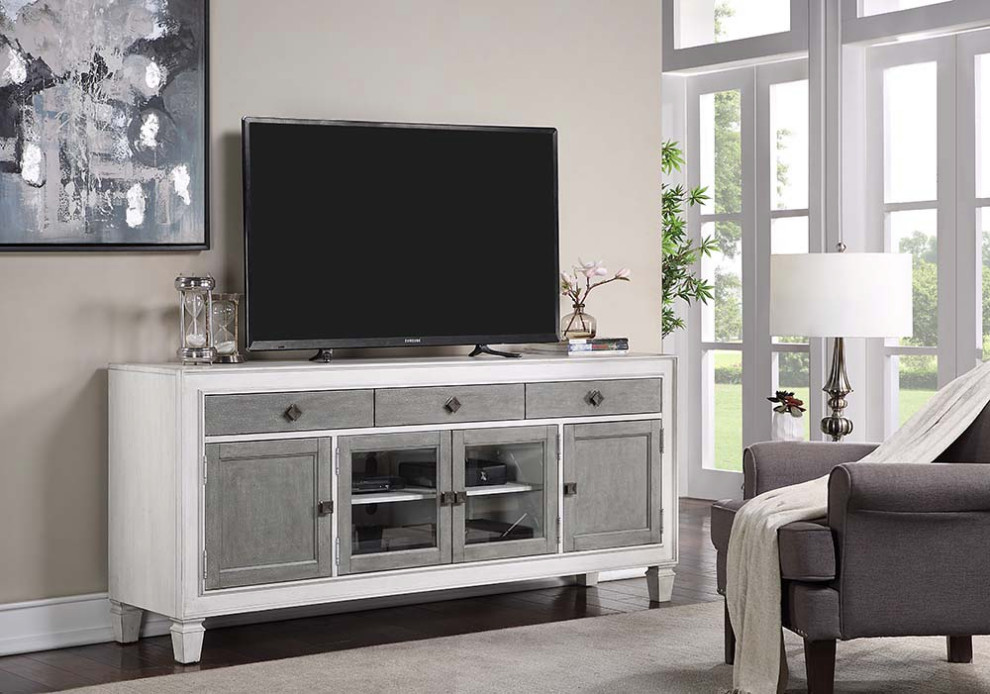 Acme Katia TV Stand Rustic Gray and White Finish   French Country   Entertainment Centers And Tv Stands   by VirVentures  Houzz