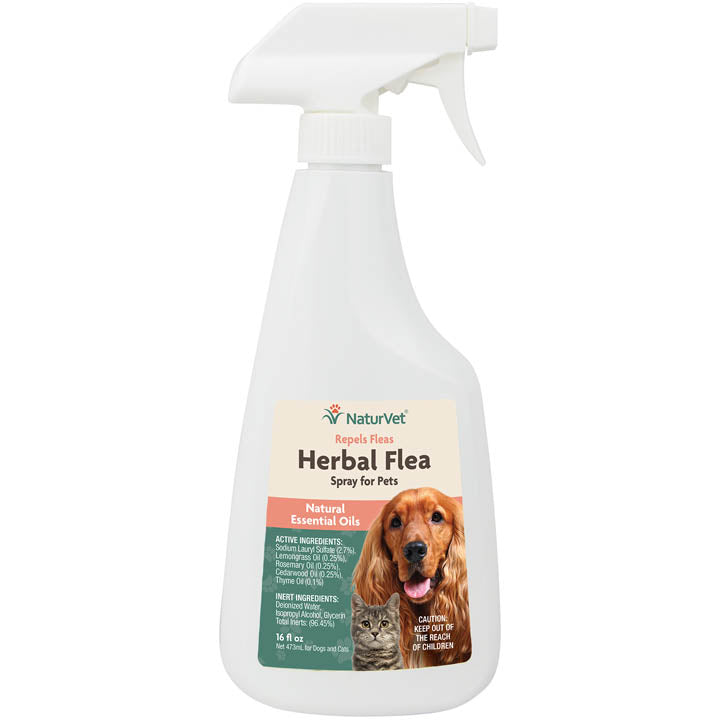 NaturVet Herbal Flea Spray with Essential Oils for Dogs and Cats 16oz