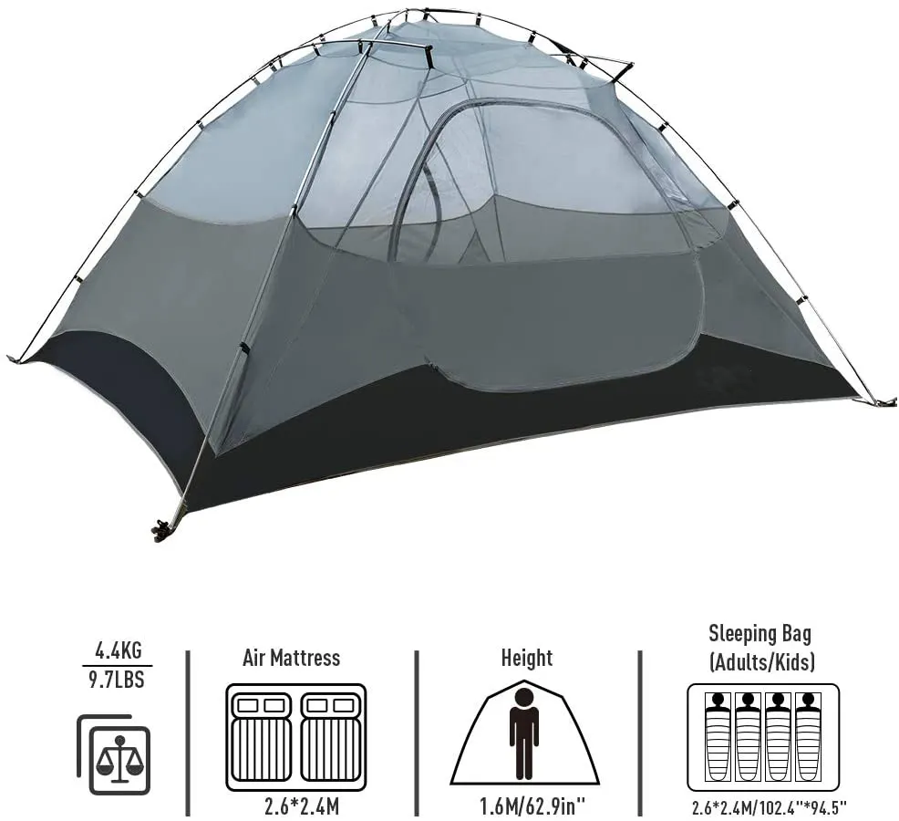 4 Person Lightweight Camping Tent with Two Doors Easy Setup Waterproof Tent for Outdoor Hiking Mountaineering