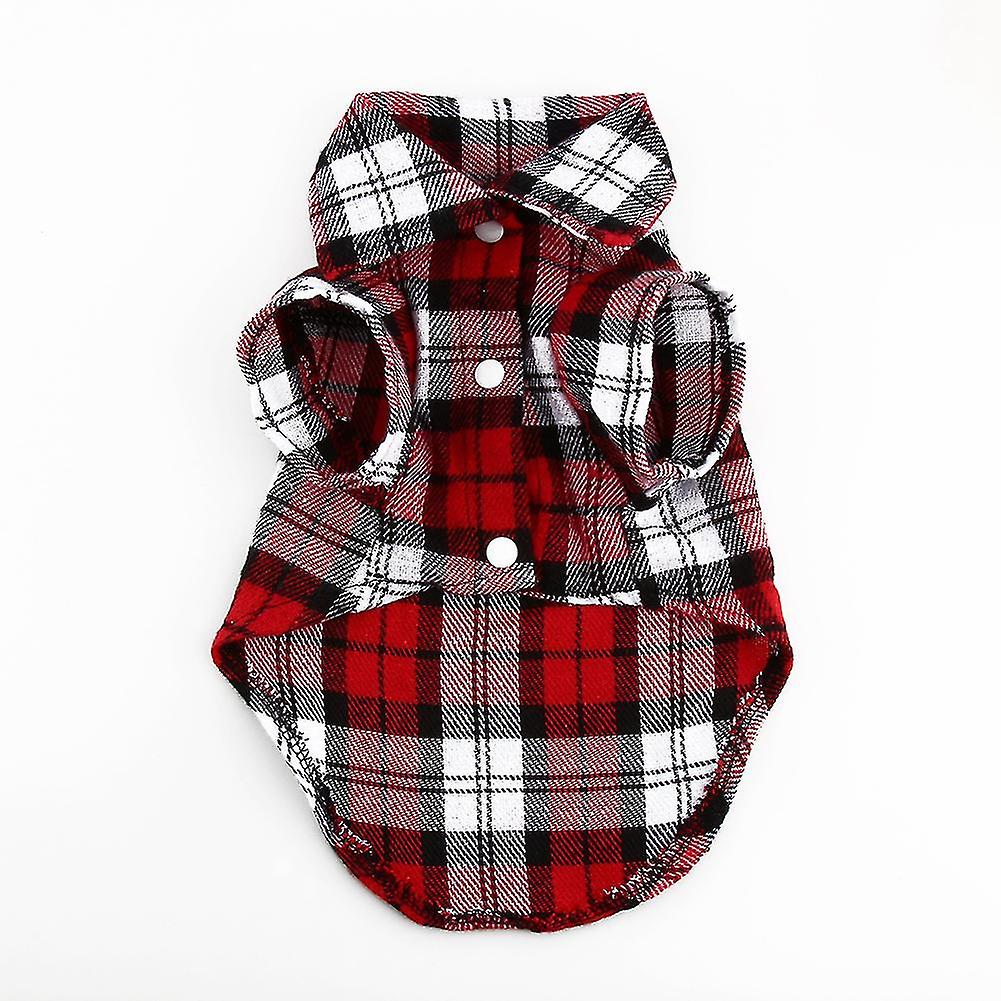 New Small Pet Dog Puppy Plaid T Shirt Lapel Coat Cat Jacket Clothes Costume Red L