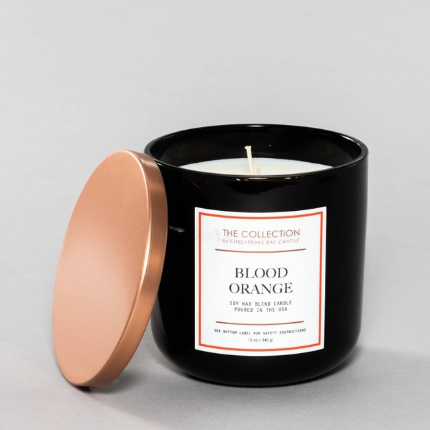 2 wick Black Glass Blood Orange Lidded Jar Candle 12oz The Collection By Chesapeake Bay Candle