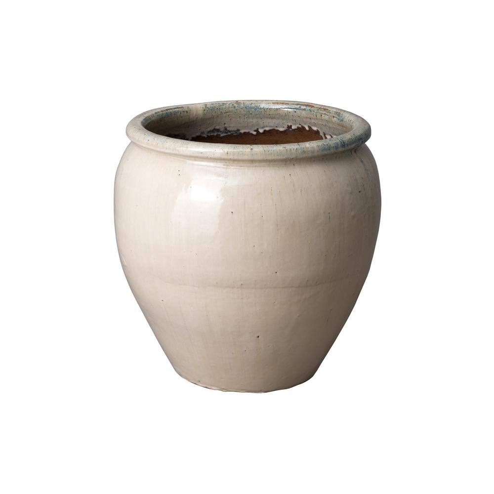 Emissary 19 in. L x 19 in. H Distressed White Ceramic Round Planter with Drainage Hole 12174WT-2