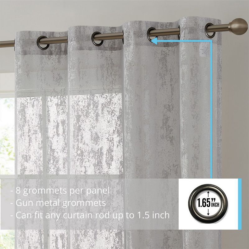 THD Crawford Modern Abstract Decorative Sheer Grommet Window Treatment Curtain Drapery Panels - Pair