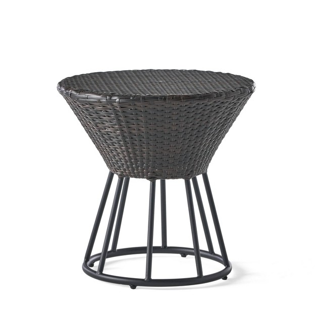 Crete Round Wicker Outdoor Side Table Brown Christopher Knight Home